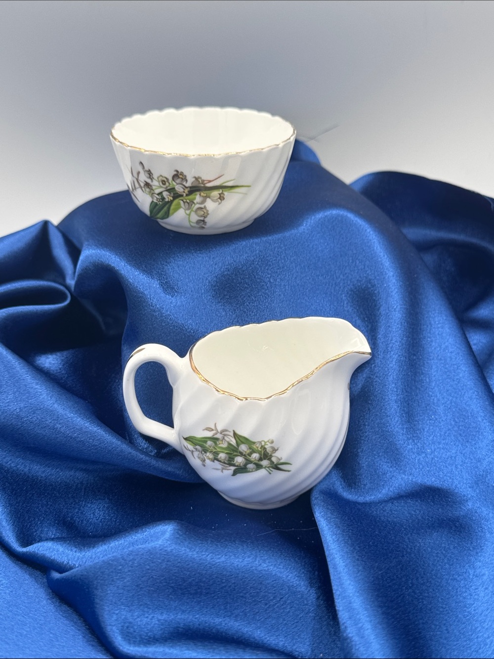 Royal Adderley "Lily of the Valley" Creamer and Sugar made in England.